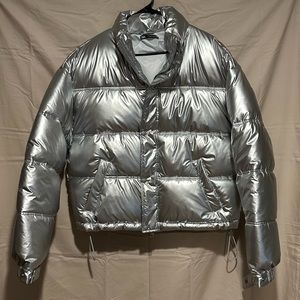 ZARA Metallic Finish Silver Puffer Jacket NWOT